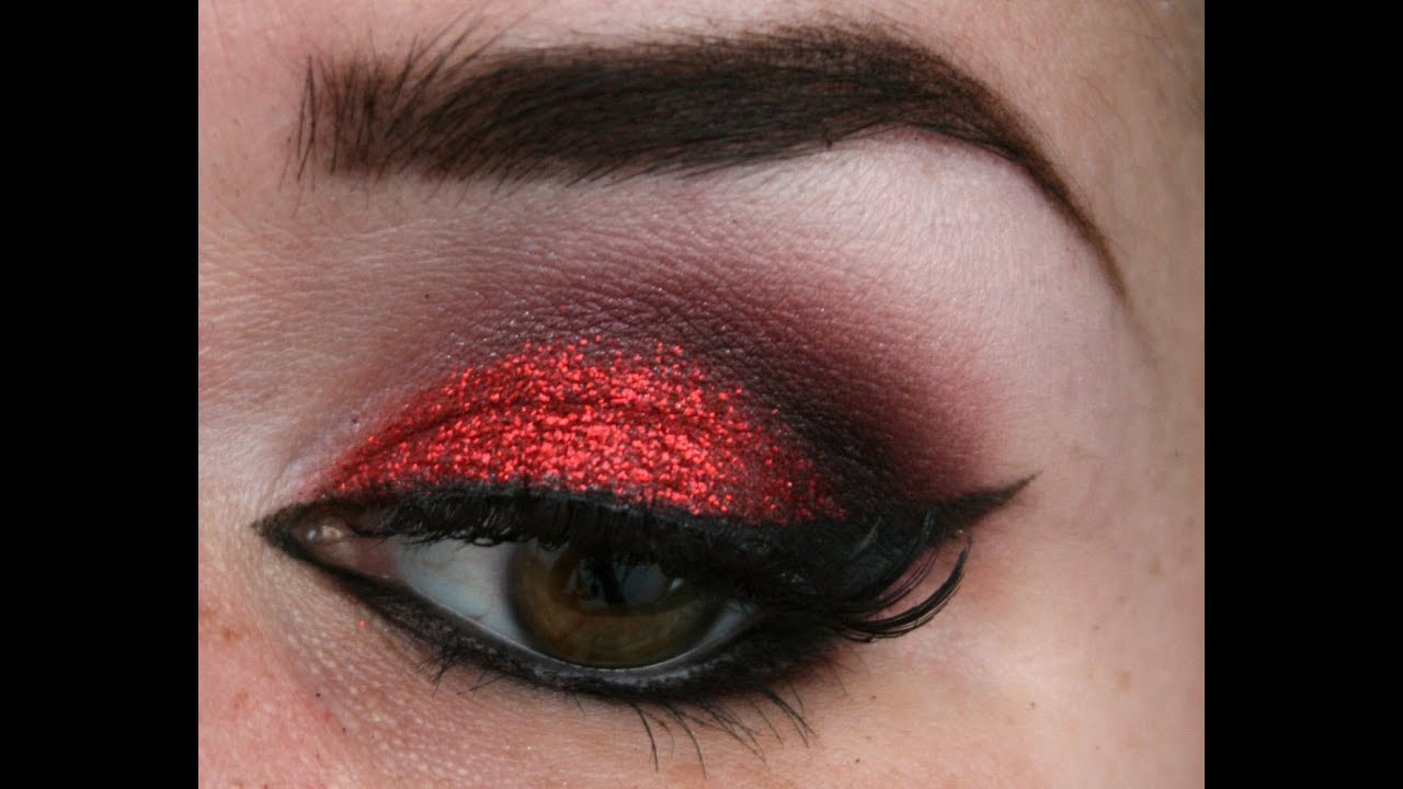 Red And Black Eye Makeup Red Glitter Makeup Tutorial Youtube