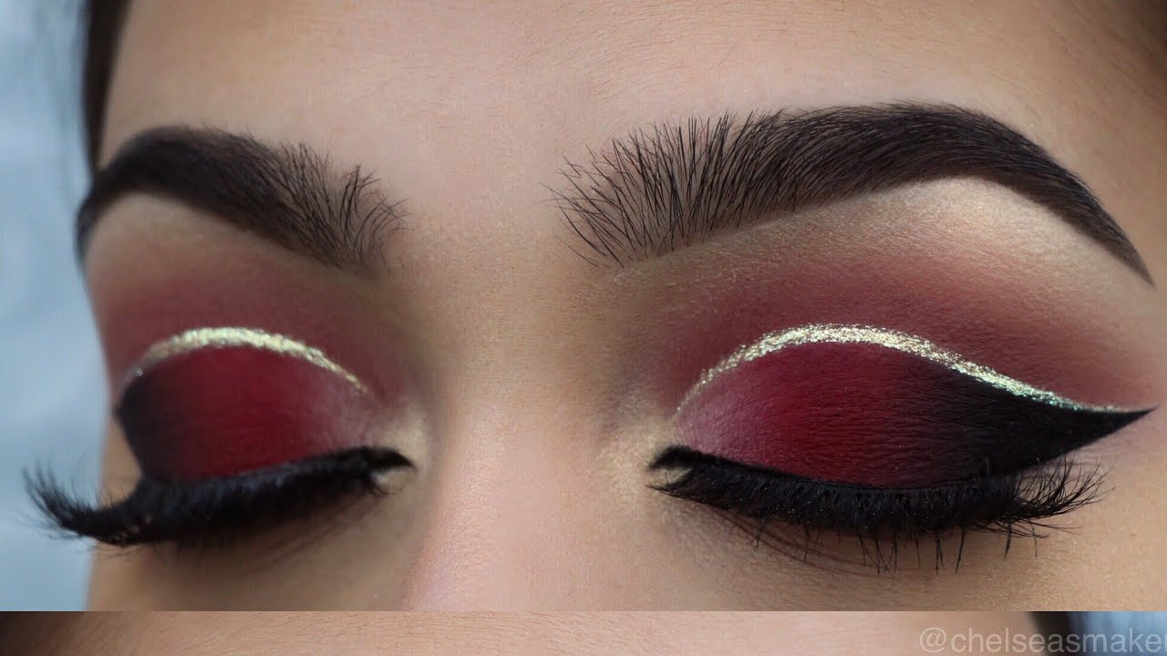 Red And Black Eye Makeup Tutorial Red Cut Crease Glitter Youtube