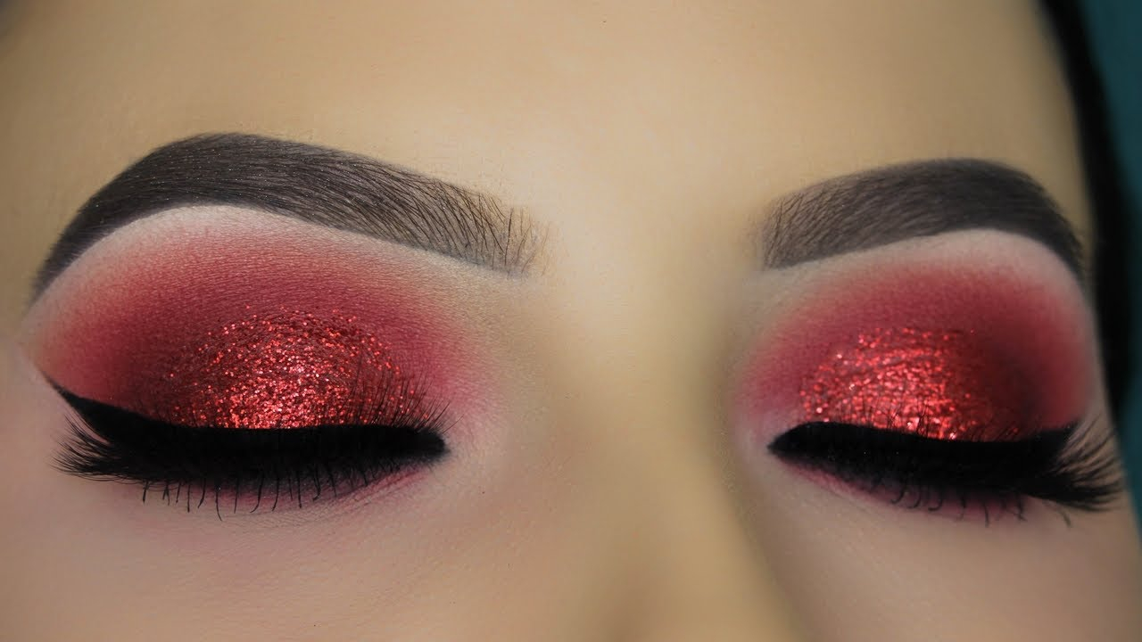 Red Eye Makeup Red Glitter Smokey Eye Tutorial Youtube