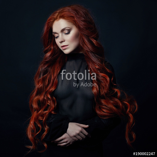 Red Hair Blue Eyes Makeup Portrait Of Redhead Sexy Woman With Long Hair On Black Background