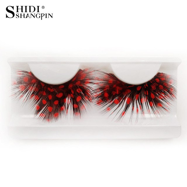 Red Halloween Eye Makeup 1 Pair Long Feather Eyelashes Red Dot Makeup Party Beauty Lashes For