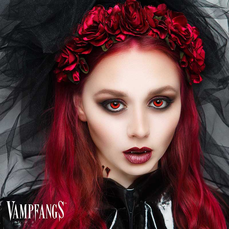 Red Halloween Eye Makeup Angelic Red Contact Lenses Vampfangs