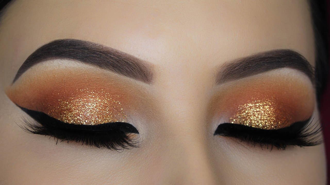 Shaded Eye Makeup Warm Orange Glitter Eye Makeup Tutorial Youtube