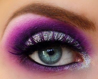 Silver And Purple Eye Makeup Purple And Silver Glitter Eye Makeup With False Lashes Make Up