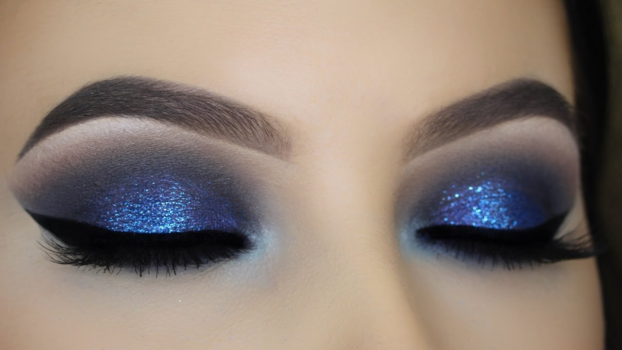 Smokey Eye Makeup For Blue Eyes Blue Glitter Smokey Eye Tutorial Youtube