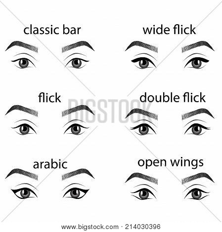 Types Of Eye Makeup Various Types Of Eyeliner Vector Set Types Of Eye Makeup Eyeliner