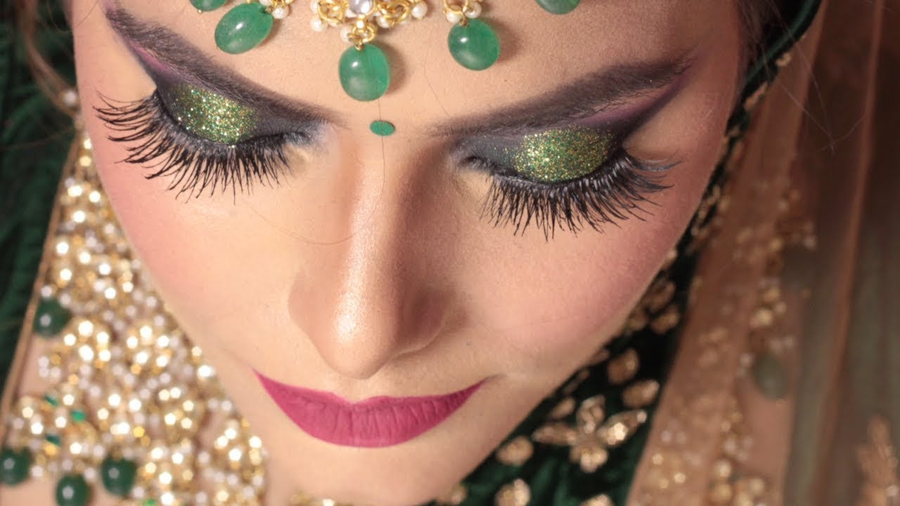 Wedding Makeup For Green Eyes Bridal Makeup Tutorial Step Step Green Glitter Eyes Youtube