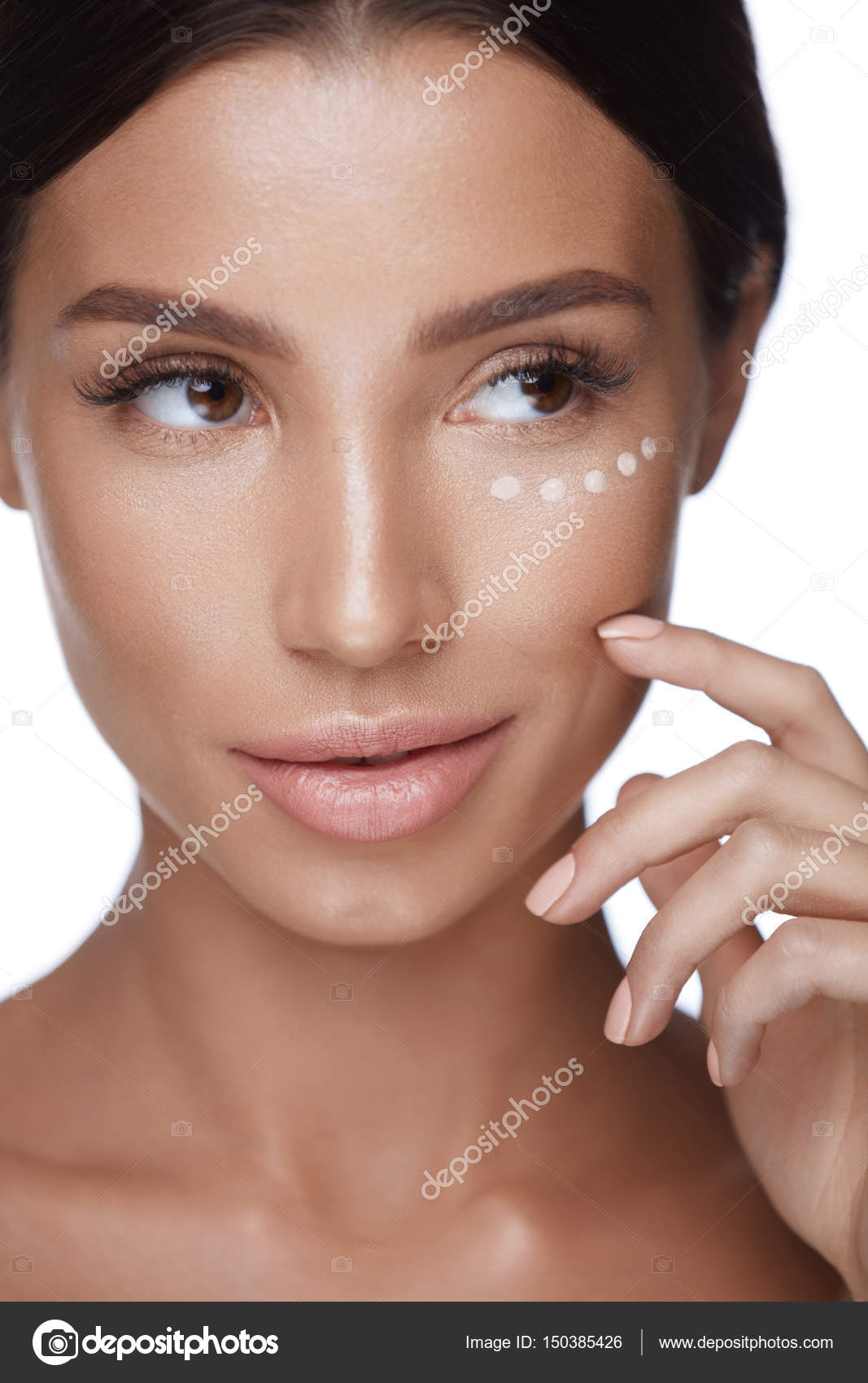 White Makeup Under Eyes Woman Beauty Face With Concealer Under Eyes And Beautiful Makeup