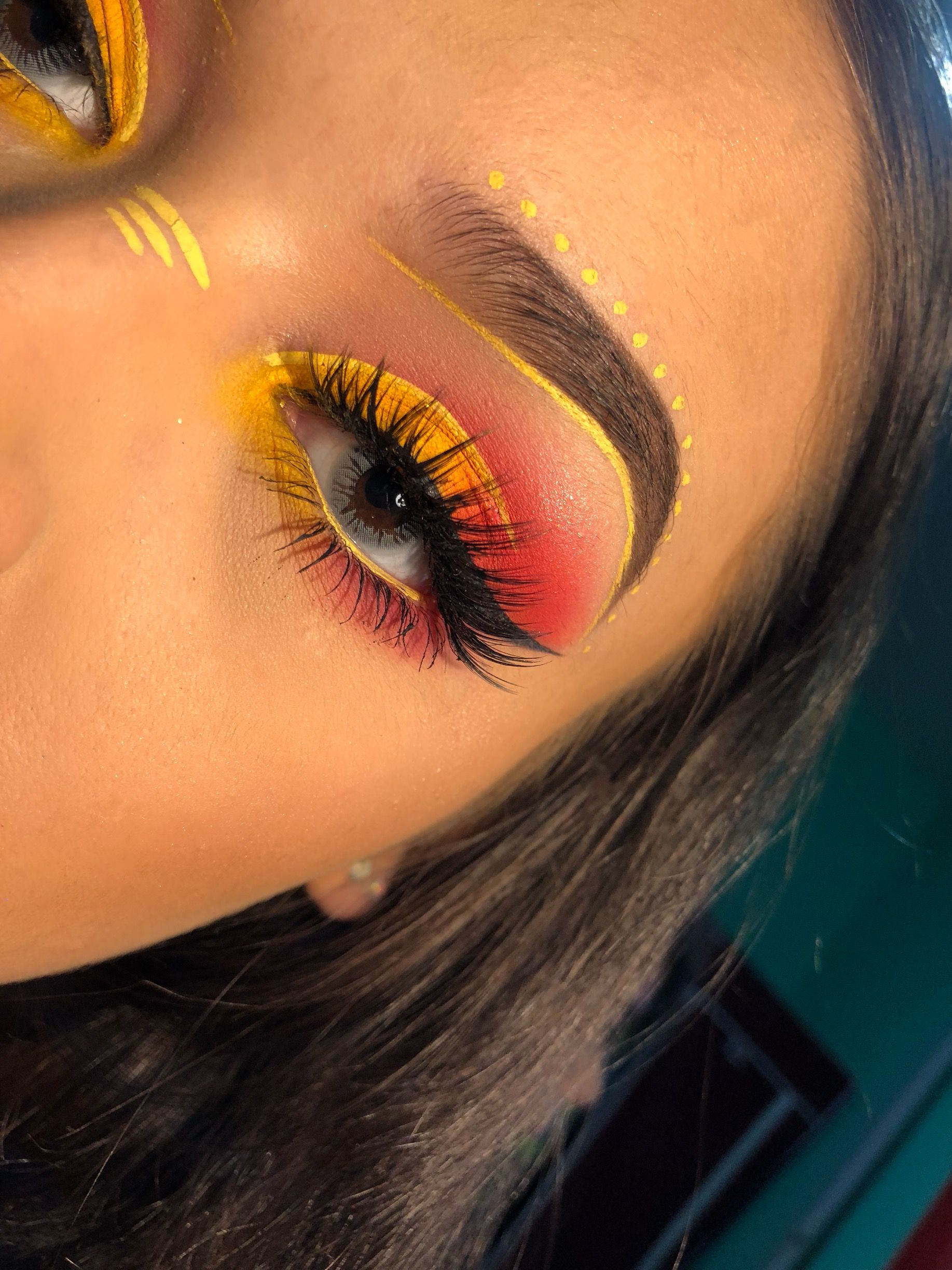 Yellow Eye Makeup Yellow And Red Coachella Makeup Yellow And Red Smokey Eye